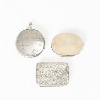 Dosor, 3 st, silver, England, Sverige, Tyskland, 1800-tal.