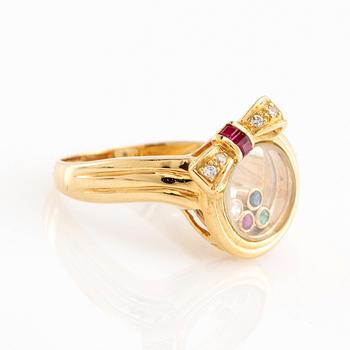 Ring, 18K gold with brilliant-cut diamonds, rubies, emerald, and sapphire.
