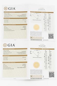 Earrings, 18K white gold with cushion-cut diamonds, total 1.01 ct. Accompanied by GIA dossier.