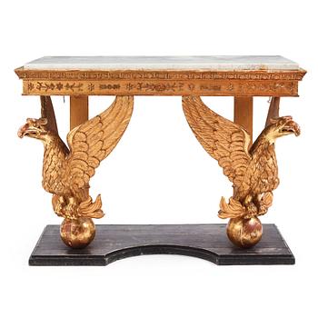 A Swedish Empire giltwood and marbe console, Stockholm early 19th century.