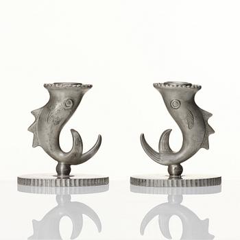 Carl Milles, two pewter candlesticks, Herman Bergman AB, Stockholm 1927 and 1930.