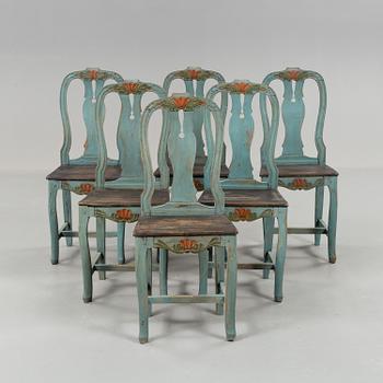 a set of 6 early 10th century folk art chairs from Hälsingland.