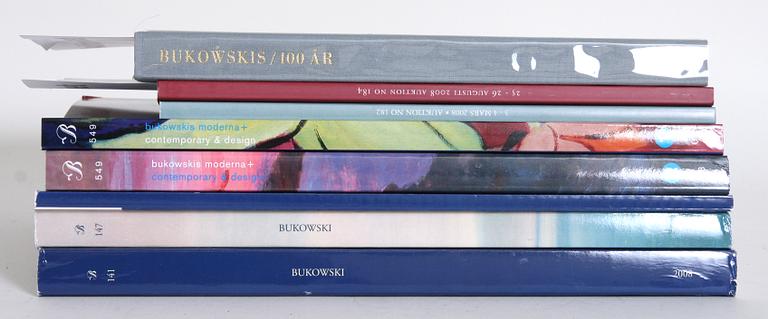 BUKOWSKIS 100 ÅR, 1870 - 1970, Jubileums utgåva, Rotogravyr, Stockholm 1970, 3 st samt auktionskataloger, 10 st.