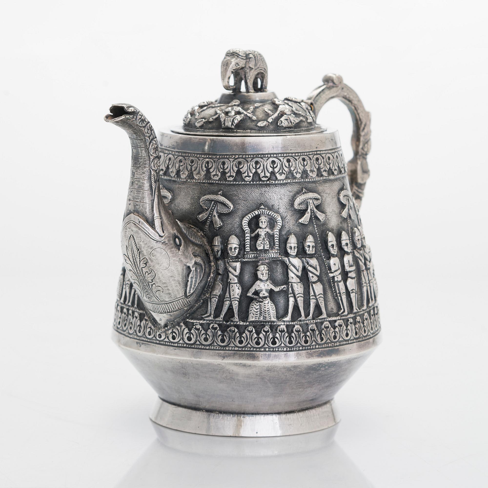 An Indian silver teapot.