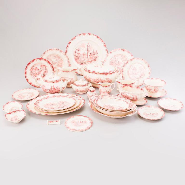 A 157-piece tableware set of 'Bengali, red', Swedish Rörstrand creamware of the 1940s.