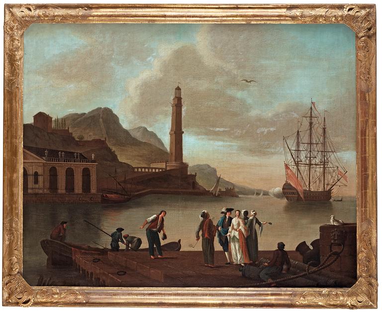 Johan Nils Asplind Attributed to, Southern port with figures.