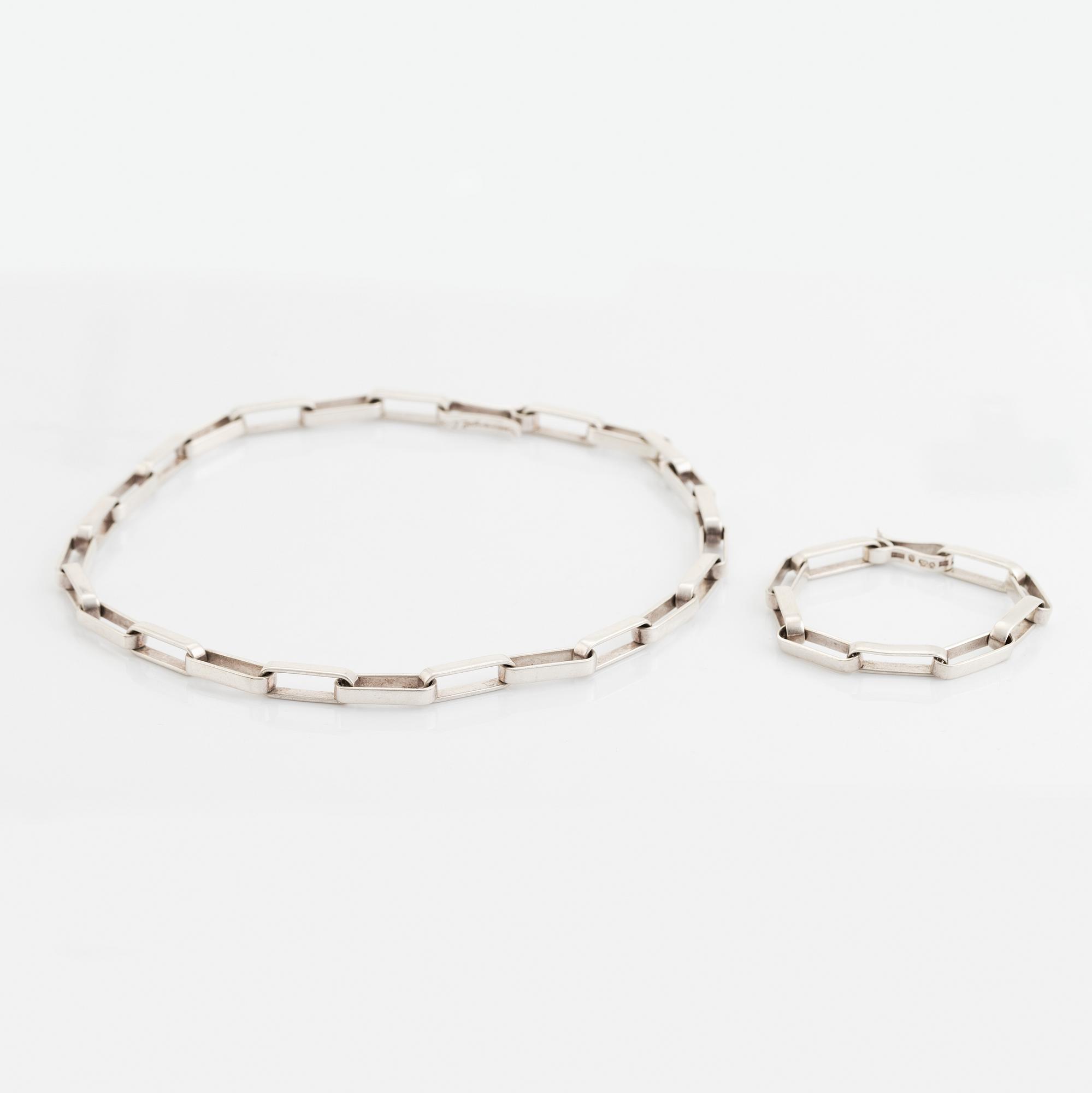 Necklace and bracelet, silver, Cecilia K I Johansson, Göteborg, 1961.