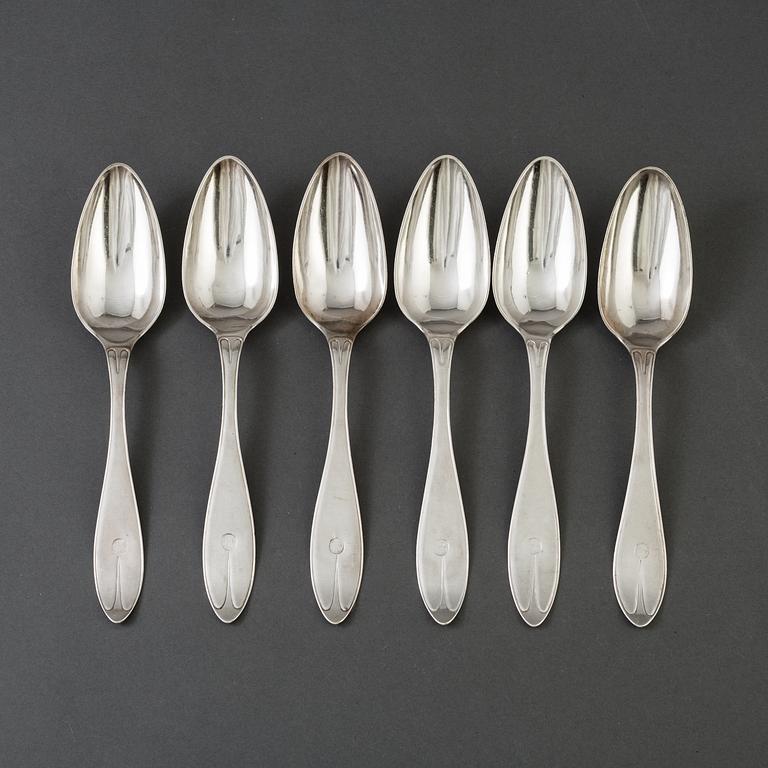 6 Swedish  silver spoons dated 1828.