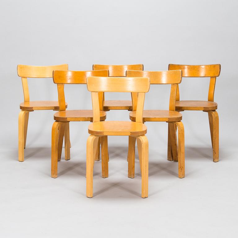 Alvar Aalto, six chairs model 69, Artek, 1950s-60s.