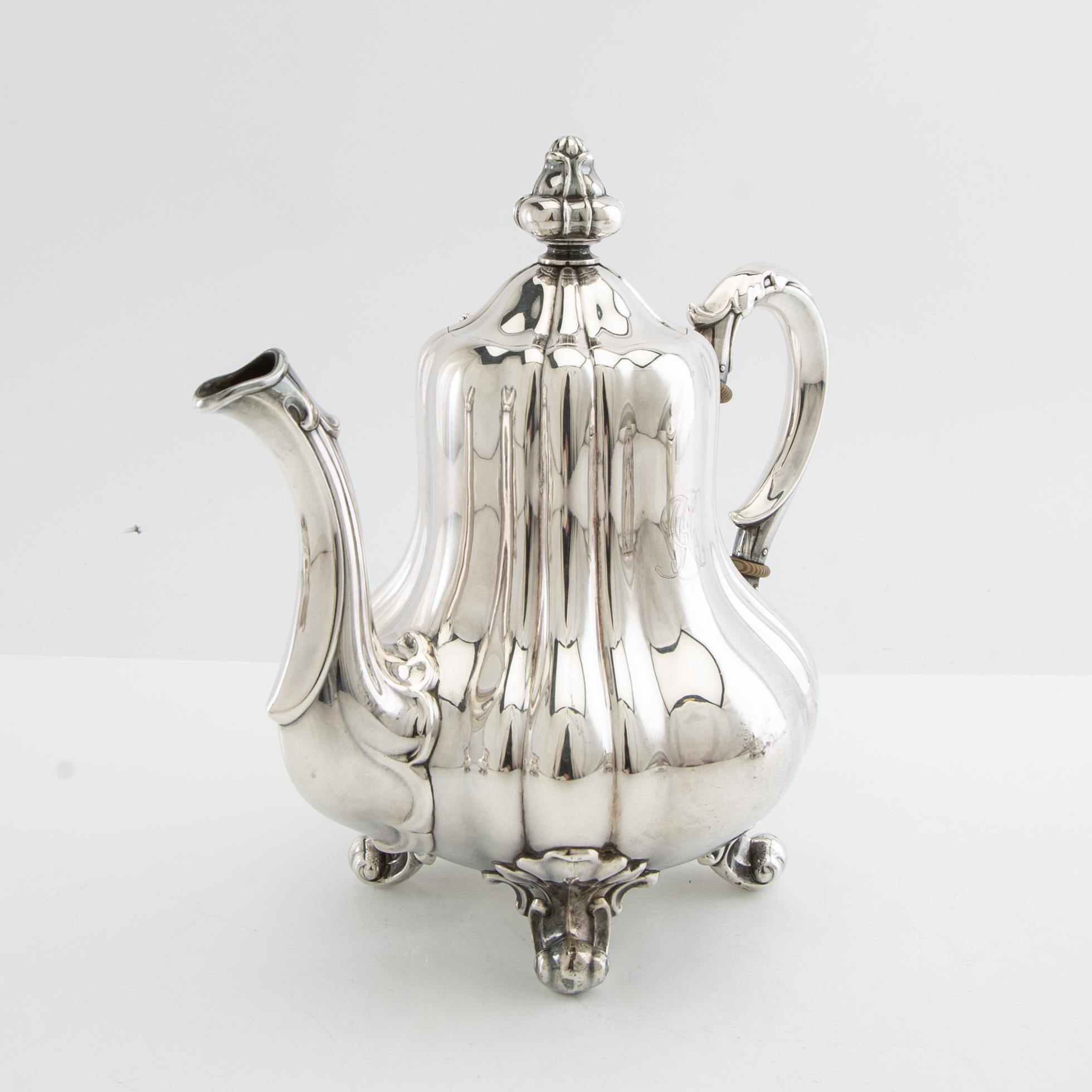 Gustaf Fredrik Hallengren Tea Service 3 dlr Rococo style silver Malmö 1934.