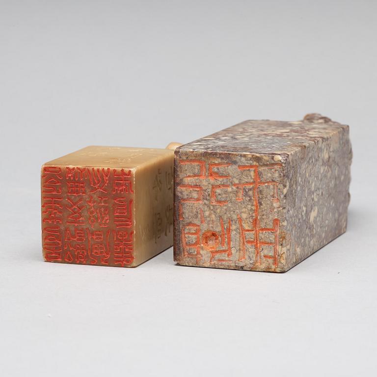 Two carved stone seals, circa 1900.