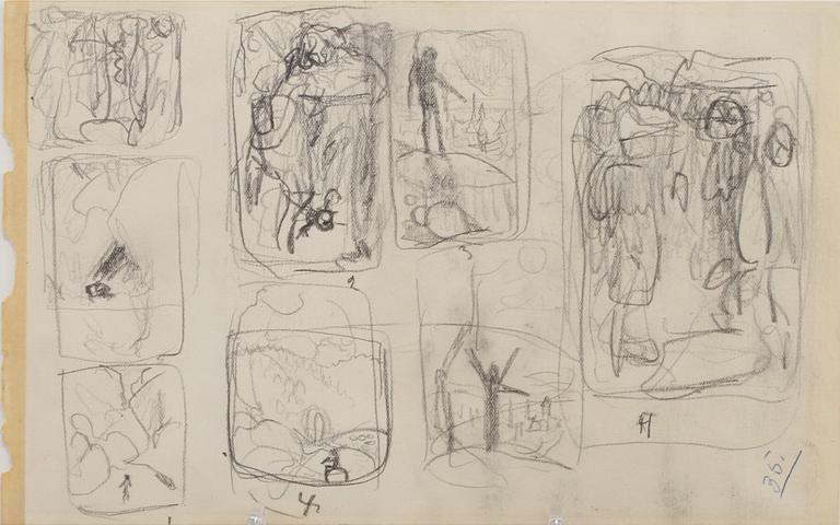 JOHN BAUER, akvarellerad skiss, osignerad.