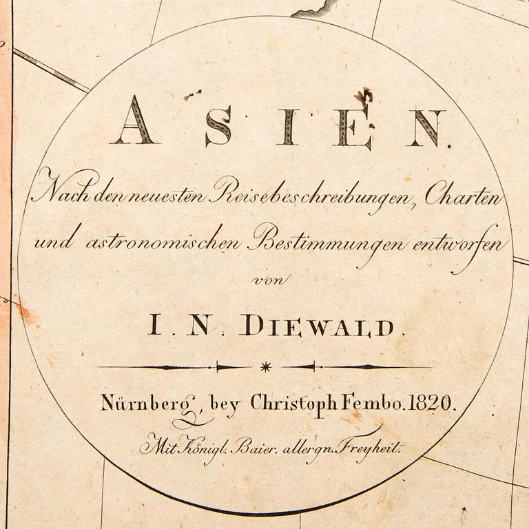 Johann Nepomuk Diewald, map, hand colored copper engraving, Nürnberg 1820.