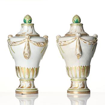 A pair of rare neo-classical enamelled 'Chinese Export' vases with covers, Qing dynasty, Qianlong, circa 1790.