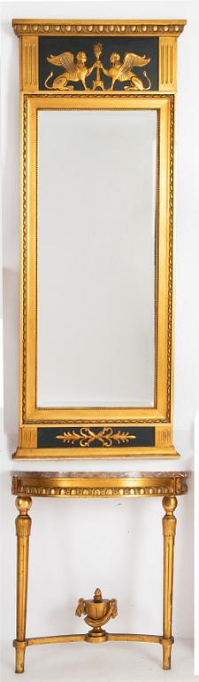 Spegel med konsolbord, sengustaviansk stil, 1900-talets första hälft.