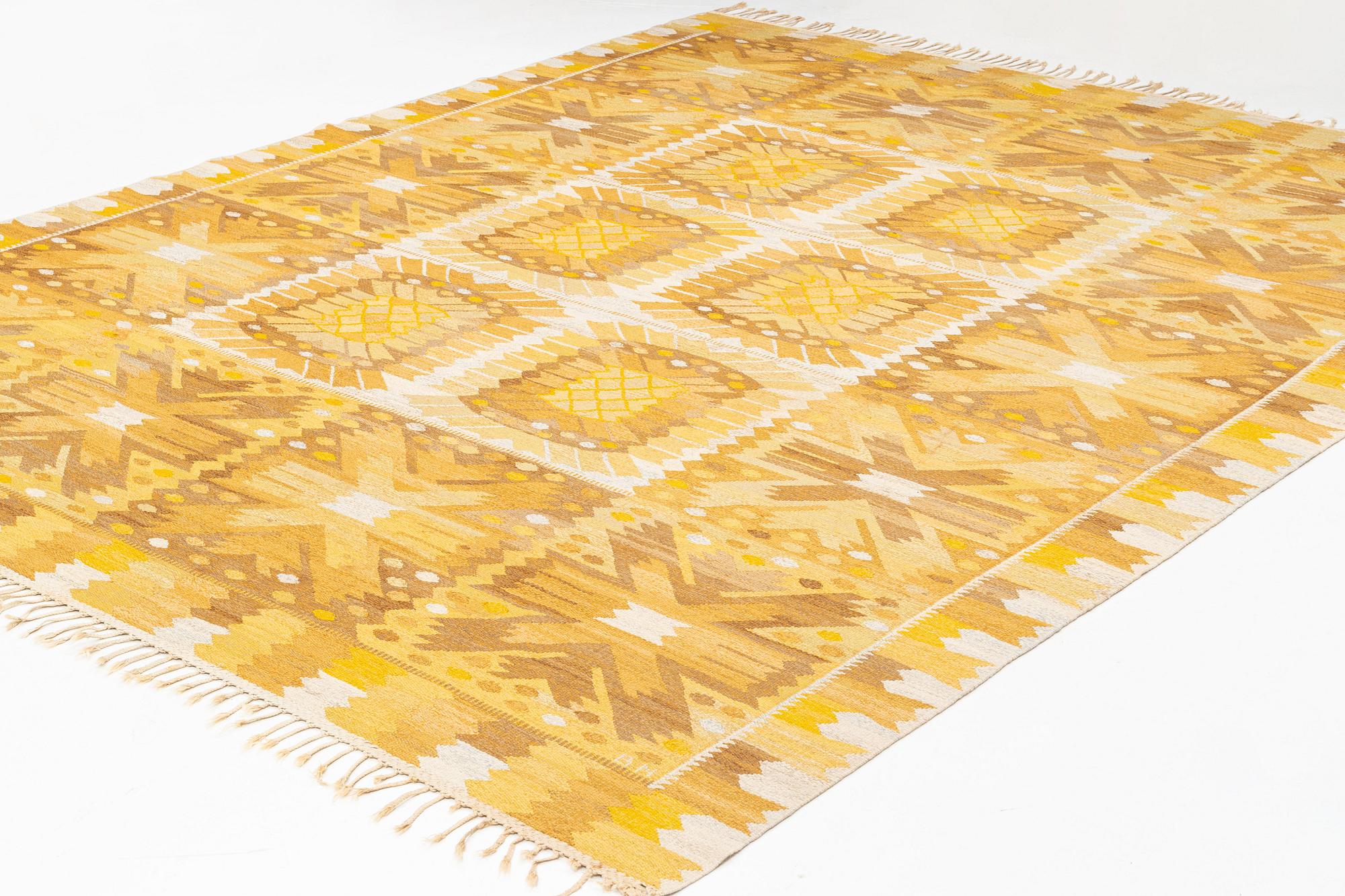 Barbro Nilsson, a carpet, "Nejlikan gul", flat weave, ca 334,5 x 279 cm, signed AB MMF BN.