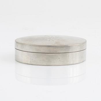 Mulberry, ash box with lid, pewter, 20th century.