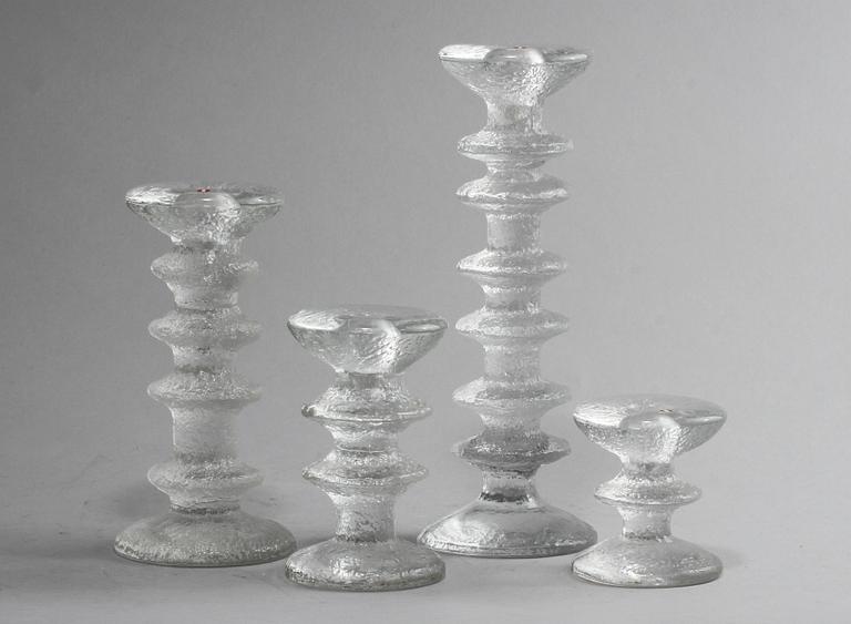 LJUSSTAKAR, 4 st, glas, "Festivo", Timo Sarpaneva, Iittala, 1900-talets andra hälft.