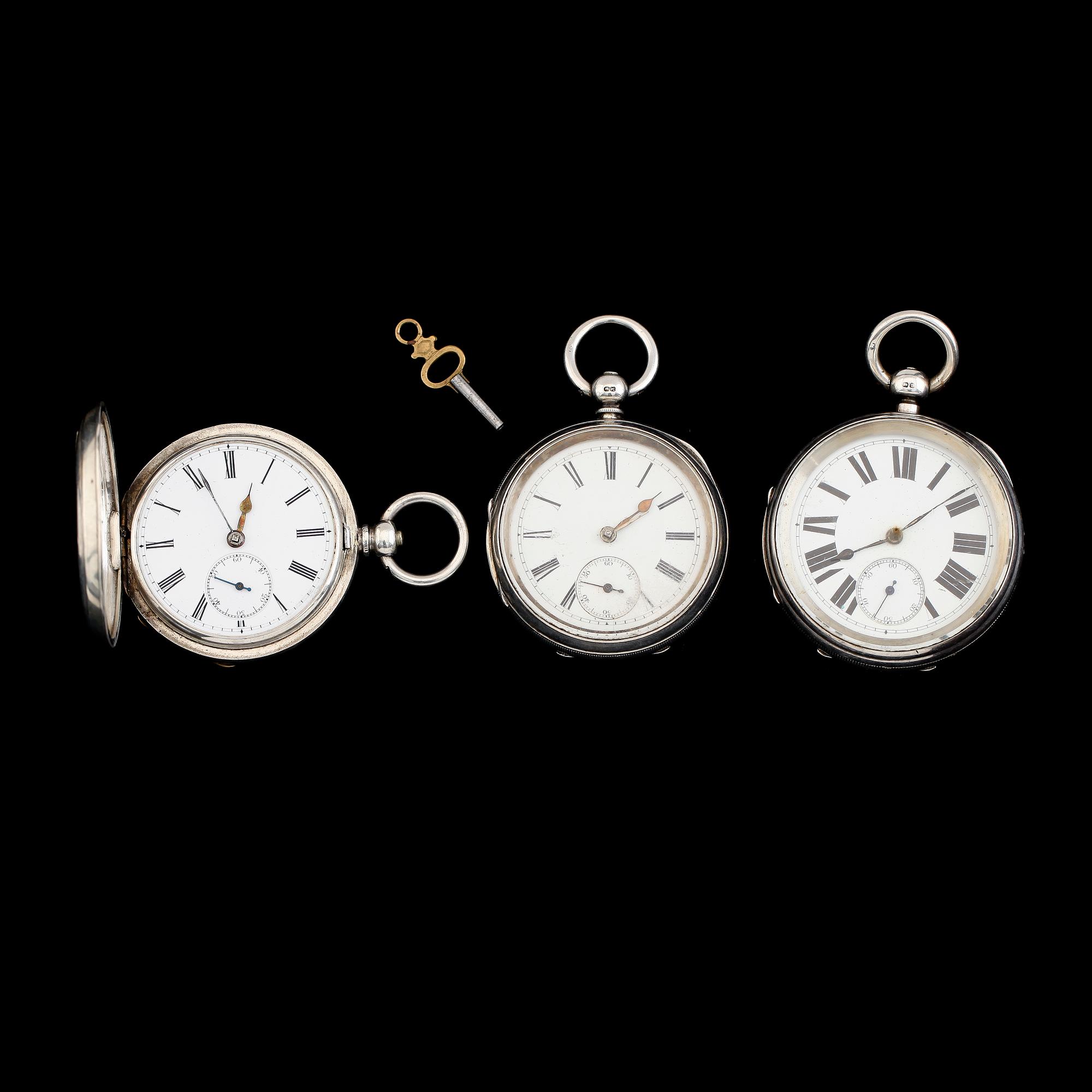 FICKUR, 3 st, silver, bl a England, 1800-tal.