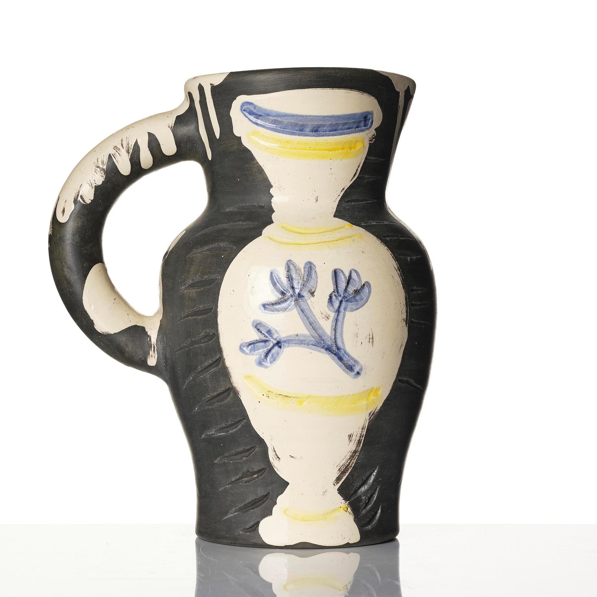 Pablo Picasso, a "Pichet au vase" (A.R. 226) faience pitcher, Madoura, Vallauris, France, post 1954.