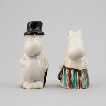SIGNE HAMMARSTEN-JANSSON samt LEO TYKKYLÄINEN,, figuriner, 8 st, Mumin, keramik, Arabia, Finland, 1950-tal.