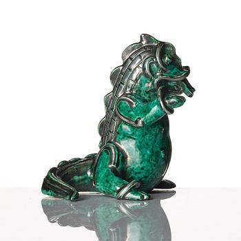 Wilhelm Kåge, an "Argenta" stoneware sculpture of a dragon puppy, Gustavsberg, 1940s.