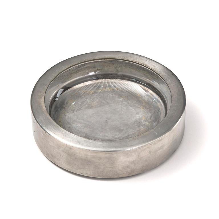 Firma Svenskt Tenn, a pewter and glass ashtray/bowl, Stockholm, 1950.