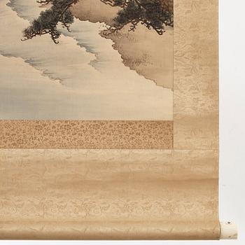 Rullmålning, färg och tusch. Japan, 1900-tal. Signerad Kawabata Gyokushō (川端 玉章 1842-1913).