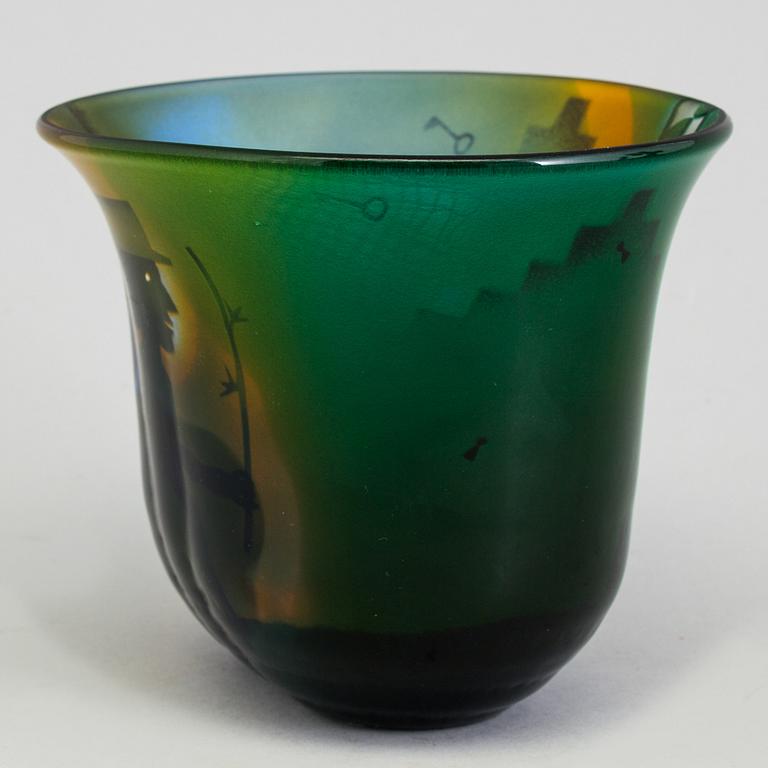 A unique Bertil Vallien blasted glass bowl, Kosta Boda, Sweden.