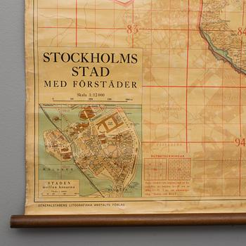 SKOLKARTA, "Stockholms stad med förstäder", A-B Kartografiska Institutet, 1942.