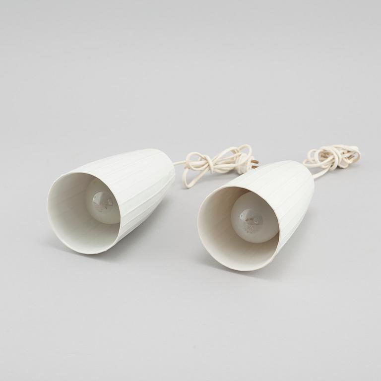 A pair of porcelain window / ceiling lamps, designed by Carl-Harry Stålhane for Rörstrand, in production 1954-55.