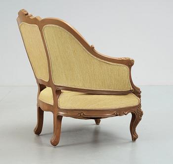 FÅTÖLJ samt TABURETTER, ett par, Louis XV-stil, 1900-tal.
