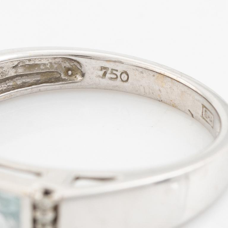 Ring, pendant, and a pair of earrings, 18K white gold with topaz and small diamonds.