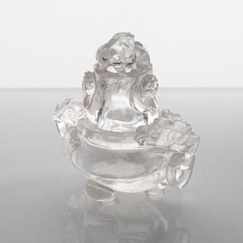 A Chinese rock chrystal tripod censer with cover, 20th century.