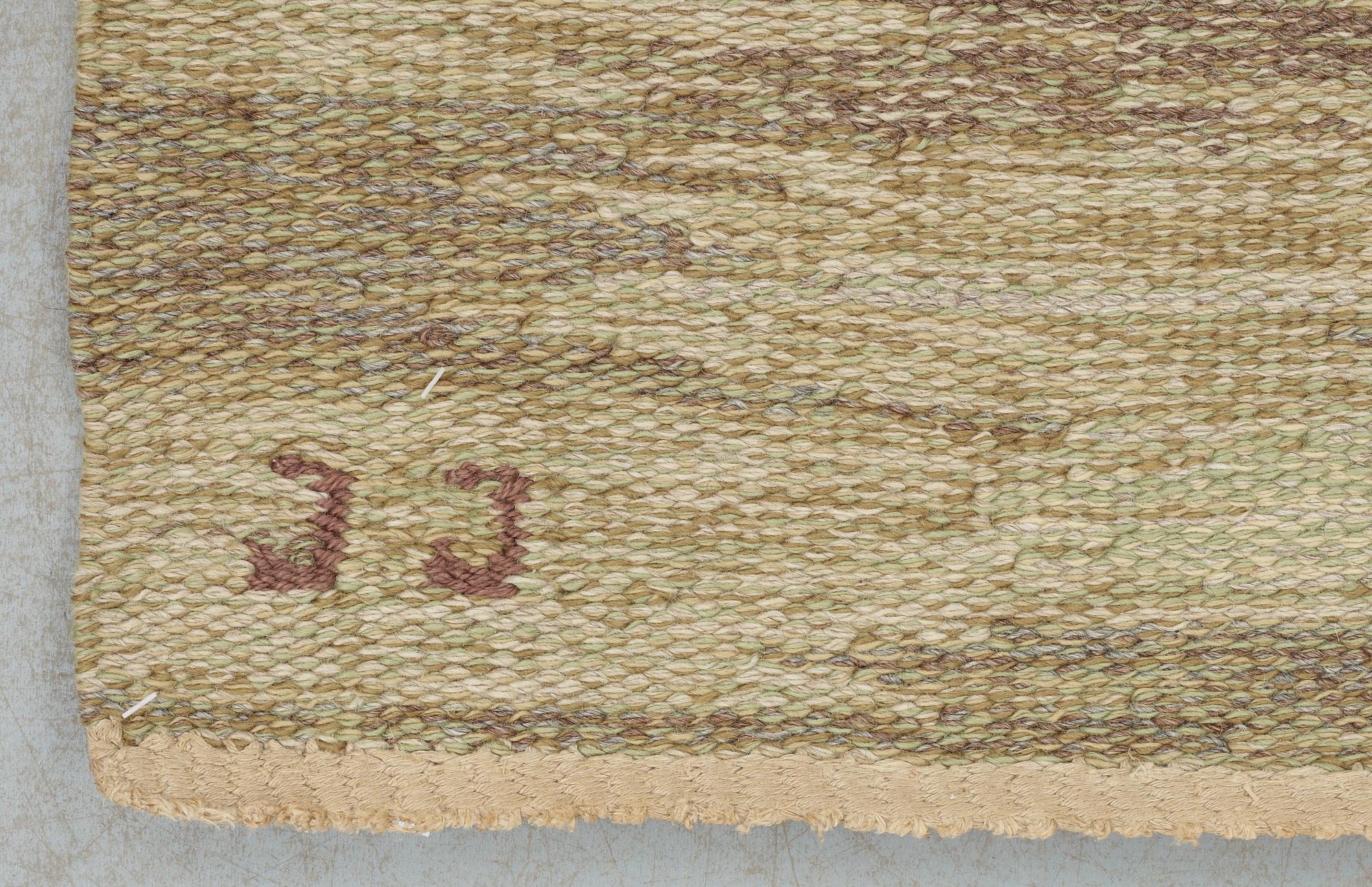 CARPET. Probably the pattern "Rutor". Flat weave (Rölakan). 270 x 192 cm. Signed JJ (Judith Johansson).