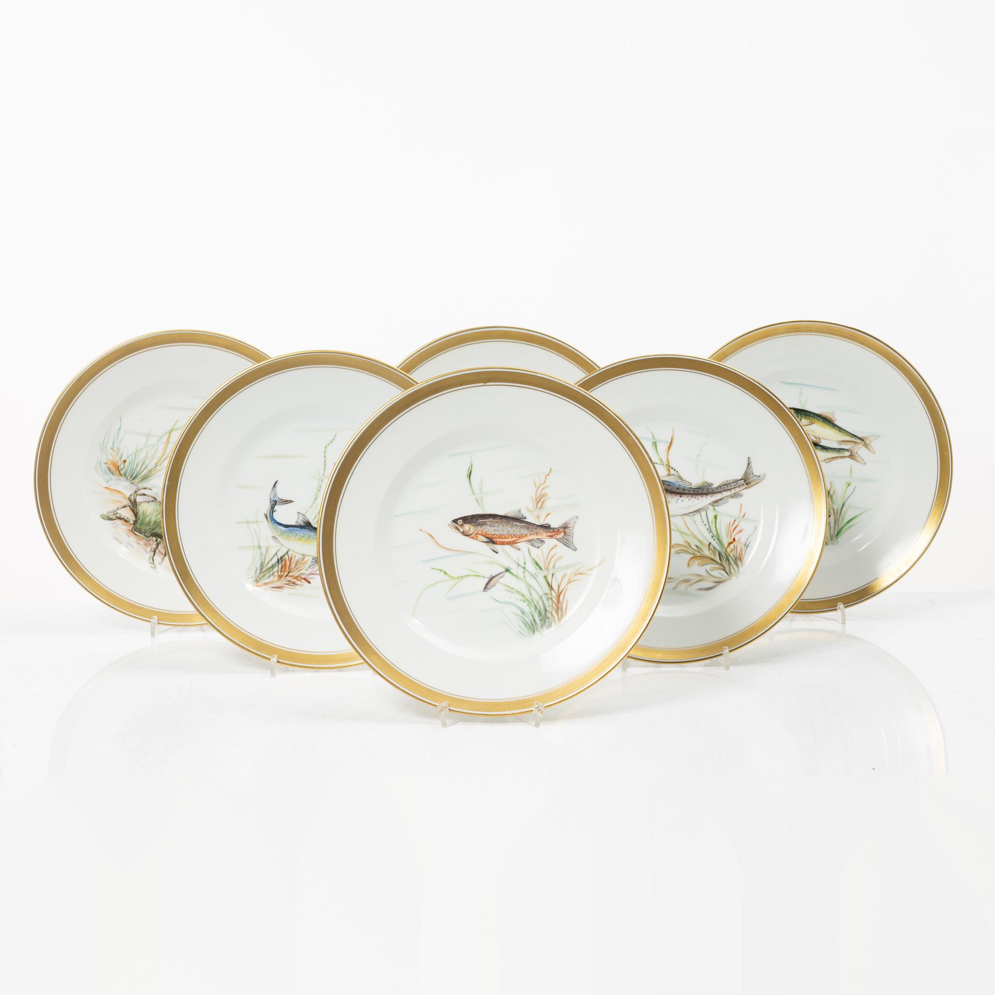 Royal Copenhagen, six hausmalerai 'Fauna Danica' plates, denmark, 1956.