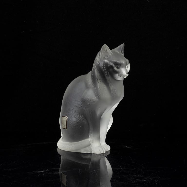 RENE LALIQUE, figurin i form av katt, signerad Lalique France, gjutet glas 1900-talets senare del.