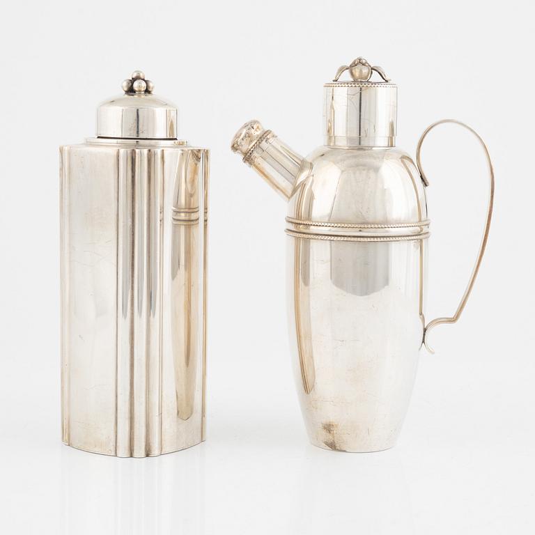 Two silver-plate cocktail shakers, including Tage Göthlin for Tesi, Sweden, 1940's/50's.