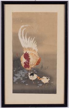 Ohara Koson, "Rooster and chicks".