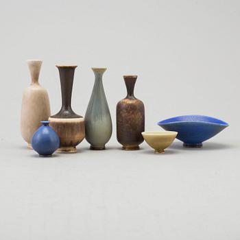 BERNDT FRIBERG, a set of five miniature stoneware vases and two bowls, Gustavsberg studio, Sweden  1961-75.