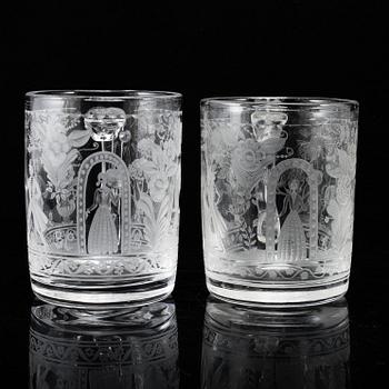 VICKE LINDSTRAND, three vodka glasses and two beer glasses, 'Dalecarlia' from Kosta.