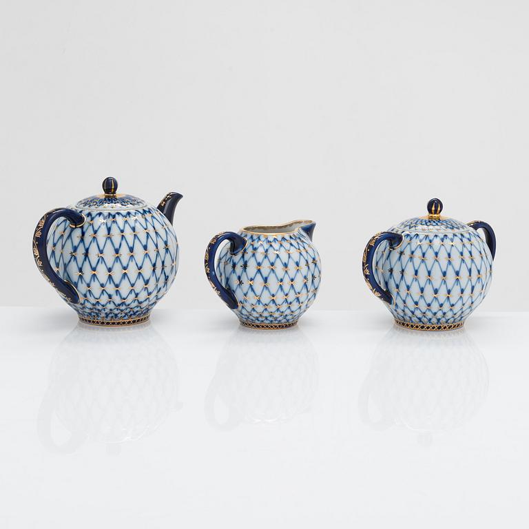 Teservis, 9 dlr, porslin, "Cobalt net", Lomonosov, Sovjetunionen.