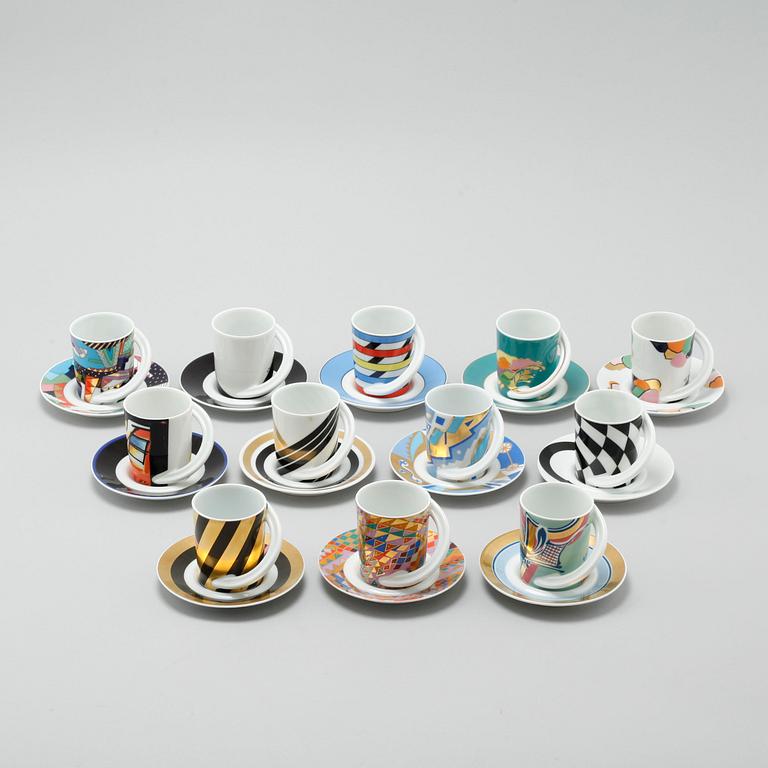 ESPRESSOKOPPAR MED FAT, 12 st espressokoppar, porslin, Rosenthal, 1980/90-tal.