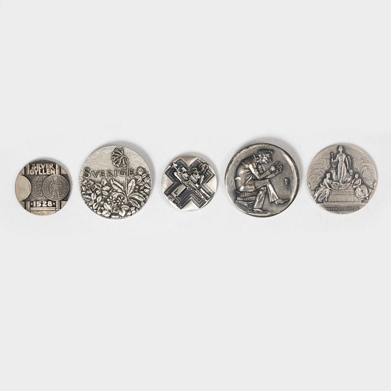 Medaljer 5 st, silver, 1900-talets slut.