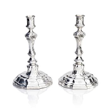 A pair of Swedish silver candlesticks, marks of Lorenz Swan, Nyköping 1759.