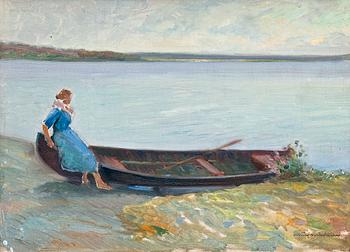 434. Väinö Hämäläinen, GIRL AND ROWBOAT.