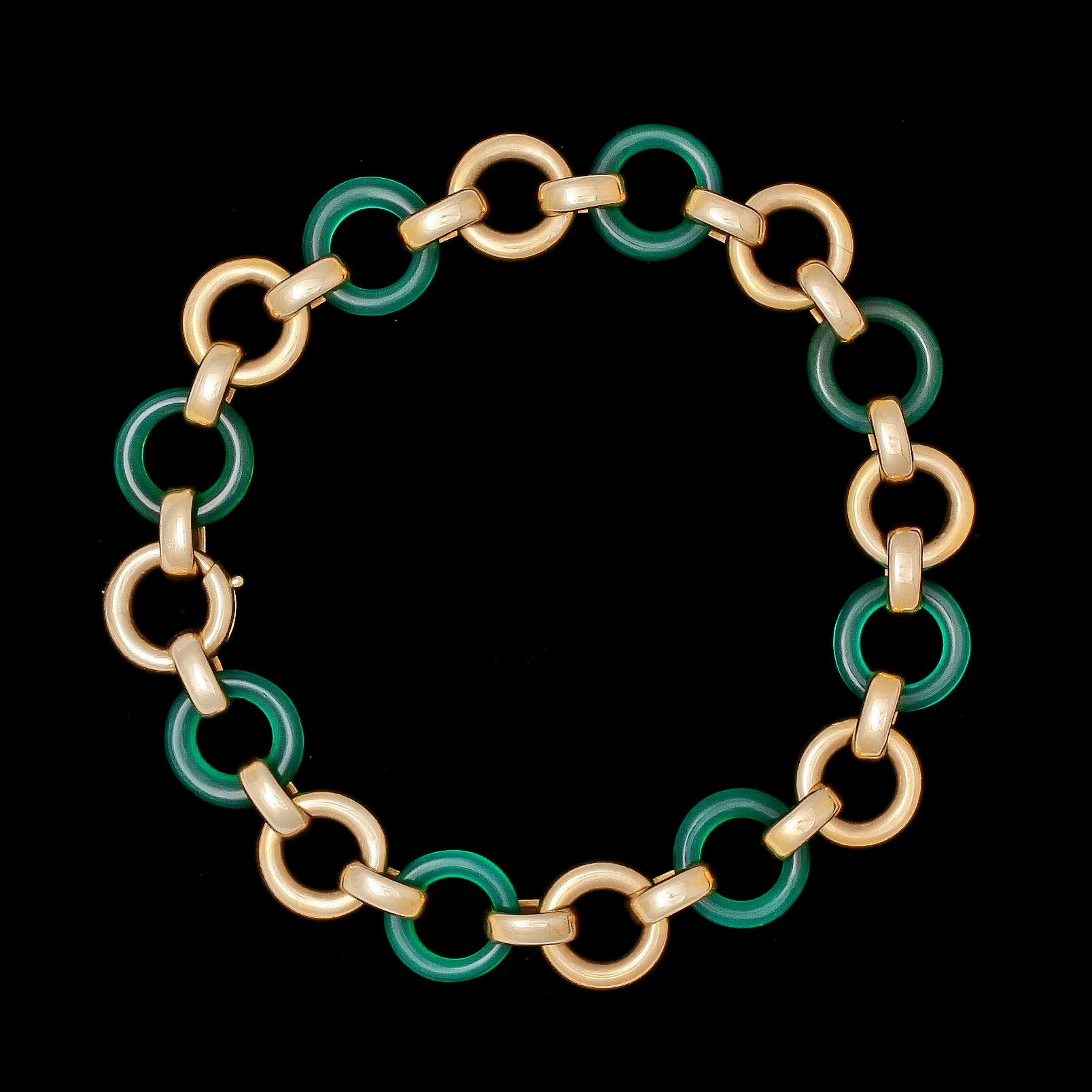 BRACELET, gold and chrysoprase.