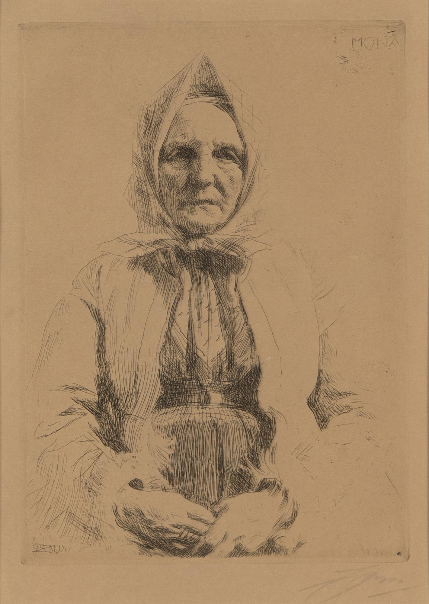 Anders Zorn, etsning, 1911, signerad med blyerts.