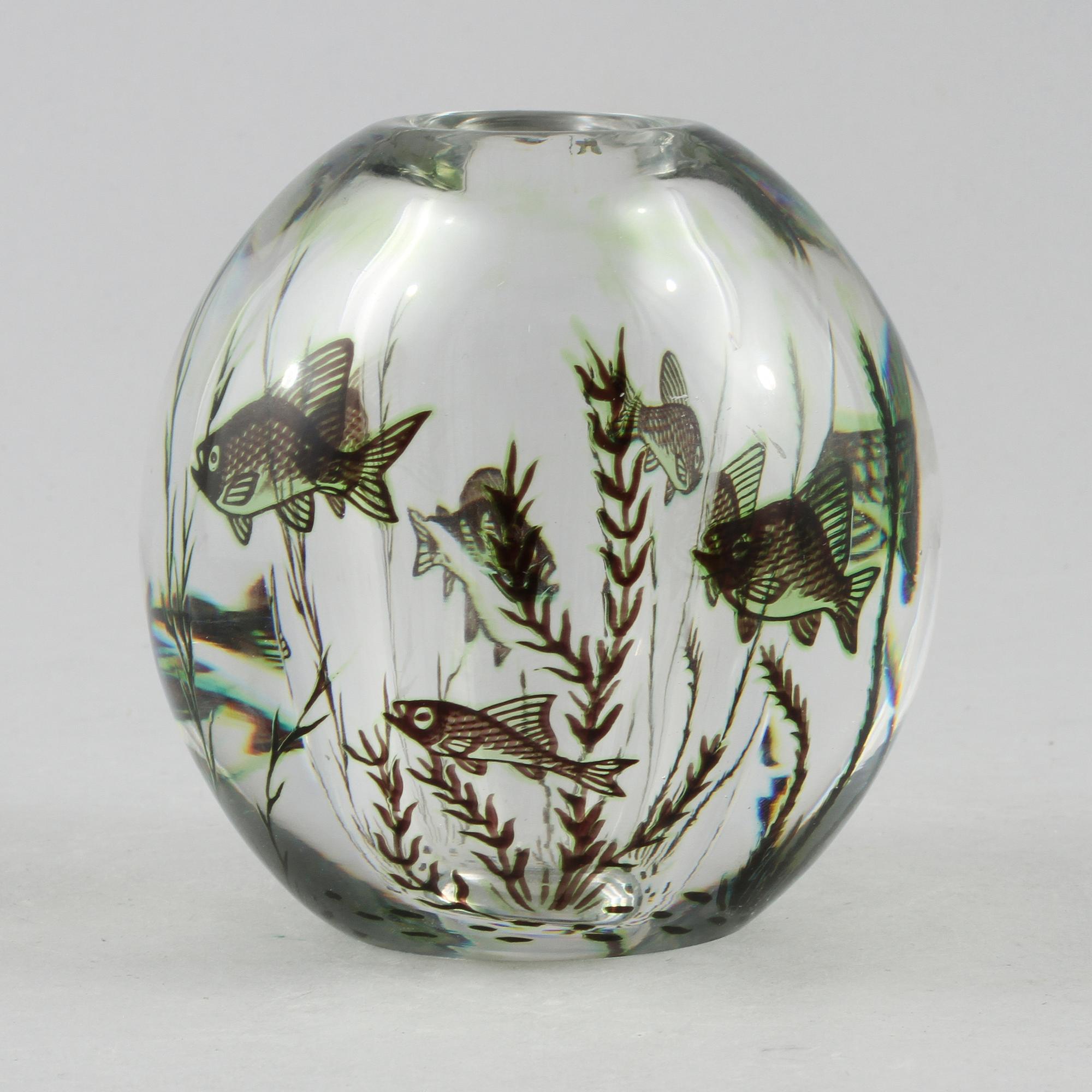 VAS, glas, fiskgraal, Edward Hald, Orrefors, signerad,omkring  1900-talets mitt.