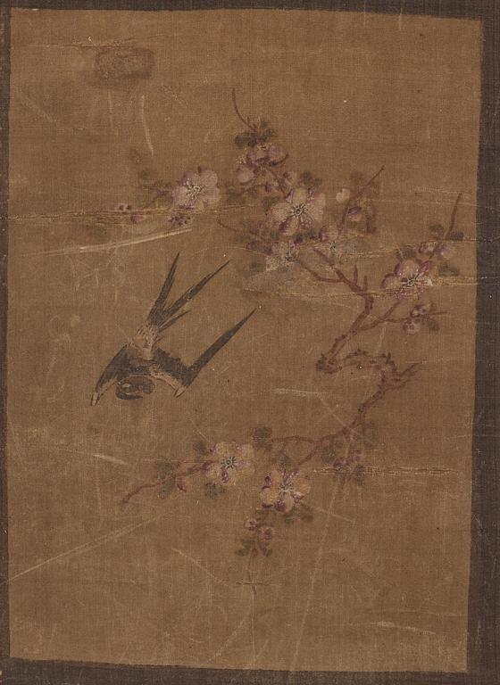 A Chinese scroll painting, ink and colour on silk. Late Ming dynasty/early Qing dynasty.